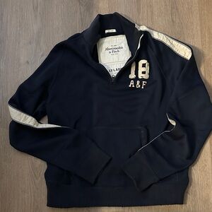 Abercrombie & Fitch Navy Quarter-Zip Sweater with Cream Trim